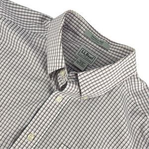 LL Bean Mens Button Down Shirt Long Sleeve Plaid Pink & Blue Stripe Size XL